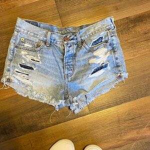 American Eagle Outfitters Ripped Jean Shorts - Light Blue